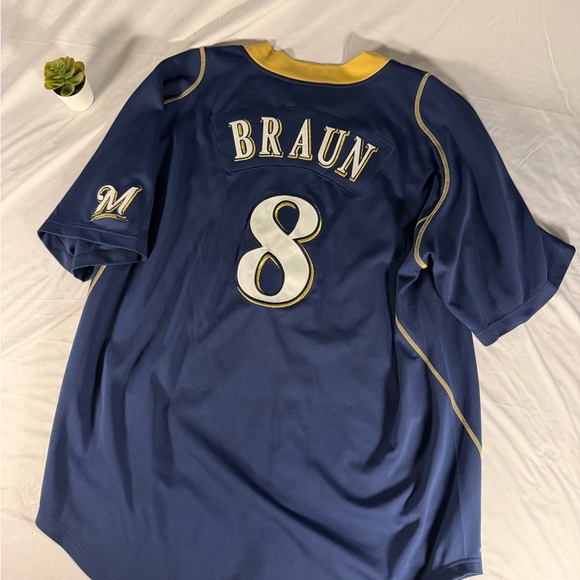 Nike MLB Milwaukee Brewers Baseball Jersey #8 Braun Size XXL Navy Blue Gold - Picture 2 of 11